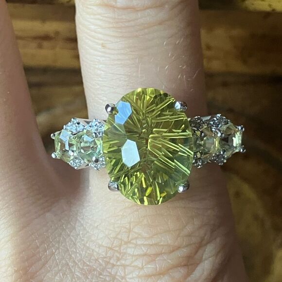 Genuine Golden Quartz Sterling Silver Cocktail Ring Size 10 - Picture 1 of 9